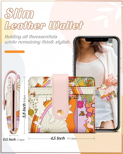 Image of Bistup Small Card Wallet for Women with Keychain, Rainbow & Sun | Clear ID Window, Compact Design for Daily Carry, Durable Material, Sturdy Keychain, Aesthetic