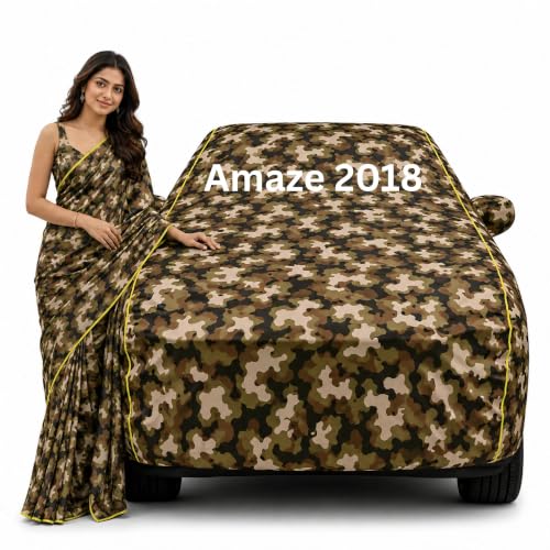Image of 100% Waterproof Car Cover for Amaze 2018 All Weather Protection with Mirror Pocket Inner Cotton Layer Triple Stitched Cover with Adjustable Belt Bottom Elastic to Secure Fit-Jungle