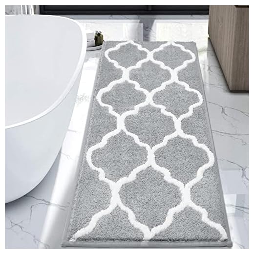 HEBE Large Bath Rug Runner for Bathroom 55"x27.5" Non Slip Extra Long Microfiber Bath Floor Mats Machine Washable Area Rug Absorbent Bath Shower Mat, Geometric Grey