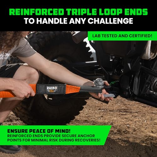 Image of Rhino USA Recovery Tow Strap (2 inchx20')-20,024lb Break Strength- Emergency Recovery Strap Tow Rope for UTV, ATV & More-Heavy Duty Towing Strap for Offroad 4x4 Use-Compatible with RZR and Can-Am (Orange)