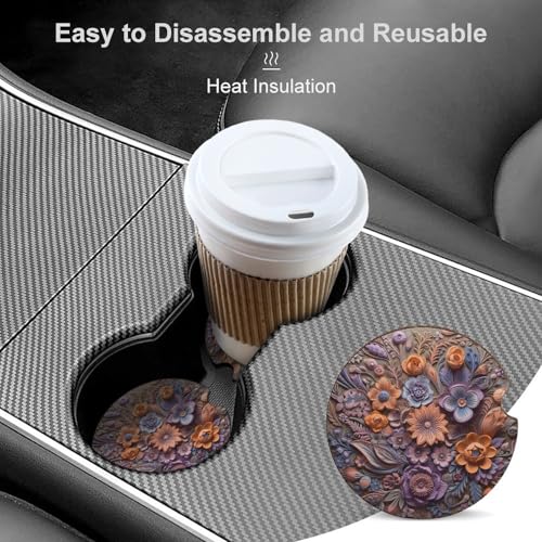 Portavasos para auto con diseño floral relieve, 2 unidades miniatura 4