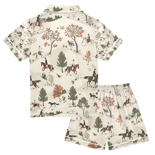 senya Horse Riders Satin Summer Pajama Sets Silk Short Sleeve Button Down Sleepwear2