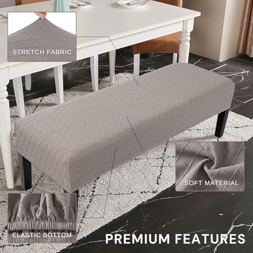 Image of SearchI Dining Bench Cover, Stretch Washable Long Bench Seat Covers, Rectangle Dining Table Bench Slipover for Dining Room, Living Room, Kitchen(Taupe Jacquard)
