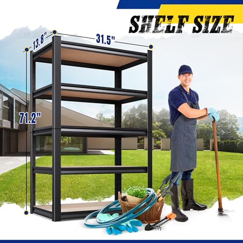 Image of 71 inch H x 32 inch W x 14 inch D Garage Shelving Unit, 2-Pack Heavy Duty Metal Storage Shelves, 2050 LBS Total Capacity, Adjustable Boltless Steel Racks for Garage, Pantry, Basement, Warehouse, Black