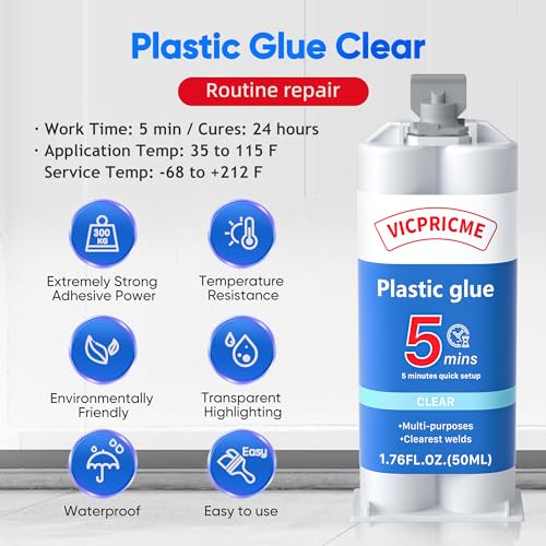 Image of Vicpricme 5 Min Clear Epoxy Glue, 2‑Part AB Adhesive, 4600 PSI inchCold‑Weld inch Bond for Plastic, Metal, Wood & Ceramic, Dual‑Syringe 50 mL (1.76 oz) + Mixing Nozzl(1)