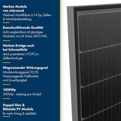 Bild 2 - SPAUN Balkonkraftwerk 1000W p | 800W Komplettset mit bis zu 1300Wp bifazialer PV-Leistung und 10m Anschlusskabel zum Einstecken in die Steckdose - Wifi Fernüberwachung, Mini-PV-Anlage, N-TOPCon