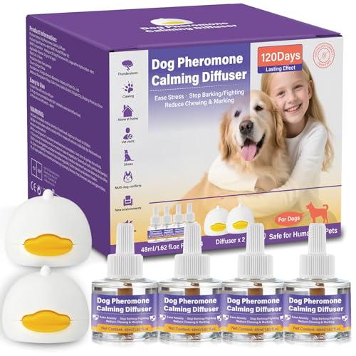 SLE Pheromones Chien Anti Stress Résout Les problèmes de marquage urinaire, Stoppe Aboiements/Mâchonnage/Marquage, Calmant Apaisant Prise Phéromones (2 Diffuseur+4...