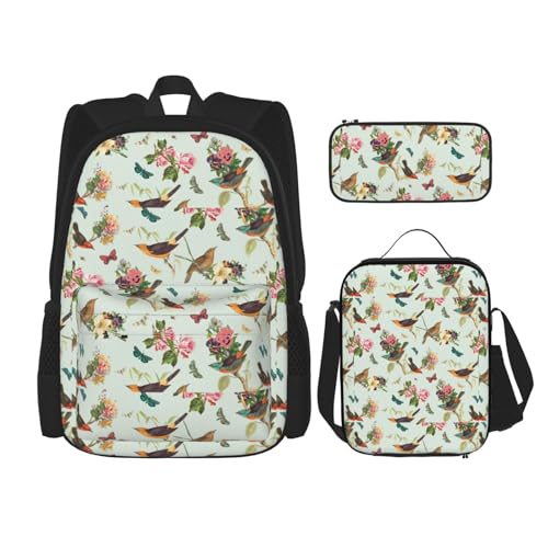 Sac à dos 3 en 1 noir réglable avec sac à déjeuner et trousse scolaire