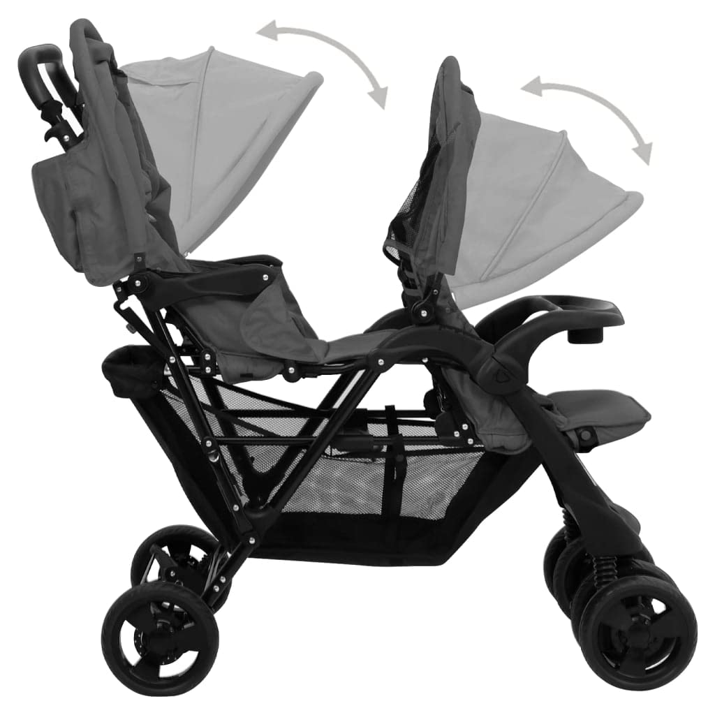 Générique Poussette à Deux Places Gris foncé Acier,Bébés & Tout-Petits,Transport de bébés,Poussettes pour bébés,15.64 kg,Gris,10348