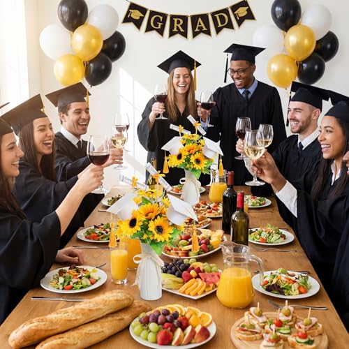 Image of Breling 12 Pcs White and Gold Graduation Centerpiece Sticks Felt Graduation Scroll Diploma and Grad Cap with Tassel Decor 2026 Table Toppers Centerpiece Party Supplies for Grad Party Decorations