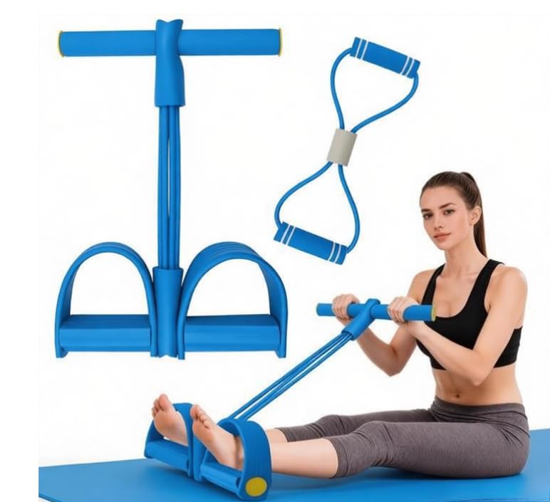 8 Tube Pedal Resistance Device, 2026 Foot Pedal Puller Exercise Band & Figure 8 Band, Adjustable for Abdomen Arm Waist Leg Training (Blue)