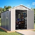 Quictent 8x12 FT Outdoor Resin Storage Shed with Floor, Plastic Storage Shed with Window & Vent, Lockable Door, Heavy Duty Tool Shed for Patio Bike Lawn Mower Pool Supplies.(7.6X11.4FT Base)