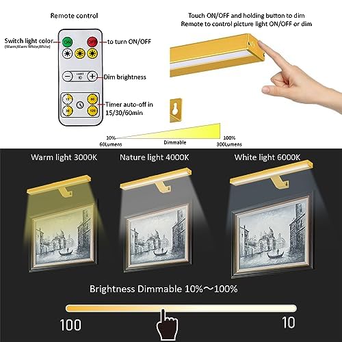 Image of MIOBLUE Wireless Picture Lights with Remote - Rechargeable Battery Art Display Light - 16 inch Full Metal Accent Light for Paintings