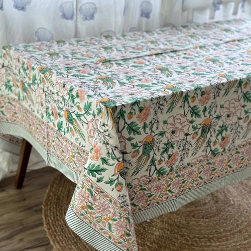 Mantel de algodón estampado de bloques, mantel con estampado indio (60 x 108 pulgadas)