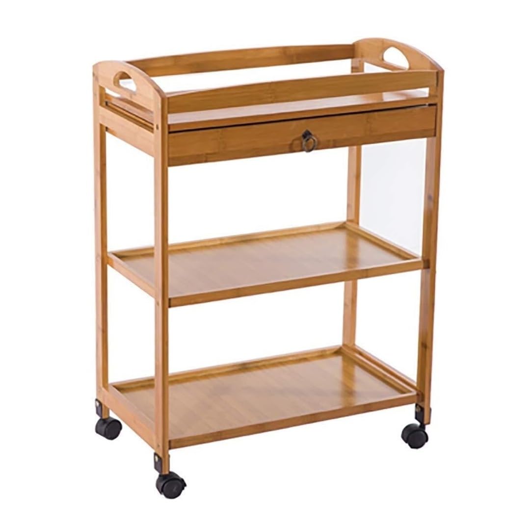 Carrello Portaoggetti per Varie Applicazioni Carrello A 3 Ripiani con Cassetto, Mobile da Cucina, Ruota Freno Universale, Porta Legna Arredamento(Wood)