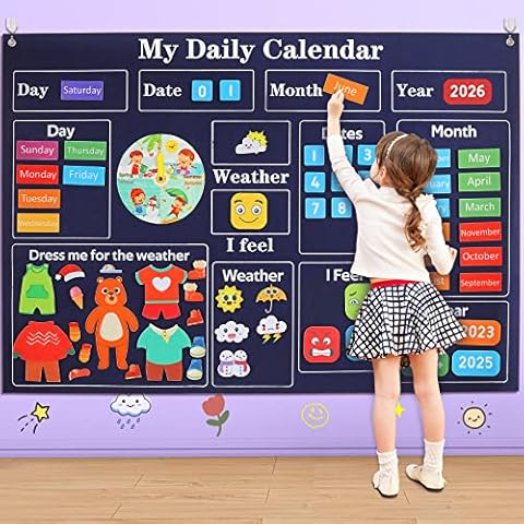 My First Daily Calendar-Preschool Classroom Must Haves, Circle Time Learning Center, Days of the Week Chart for Toddlers Learning, Classroom Calendar for Kids, 3.3Ft Felt Board for Toddlers Cover
