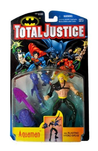 Kenner Year 1996 Batman "Total Justice" 5 Inch Tall Action Figure - AQUAMAN with Armor Piece and Blasting Hydro Spear by Kenner