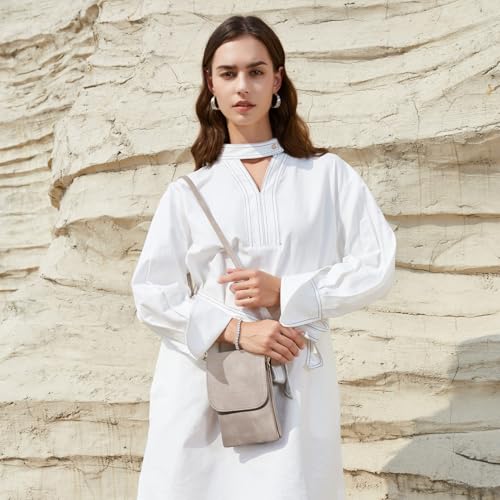 Image of BOSTANTEN Leather Small Crossbody Bags for Women Designer Cell Phone Bag Wallet Purses Adjustable Strap Retro Grey