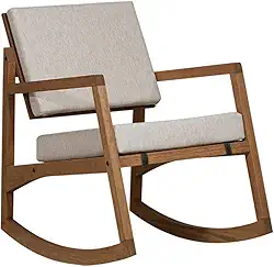 Cadeira de Balanço de Madeira Estofada Comoditá Meu Móvel de Madeira - Jatobá e Tecido Bege