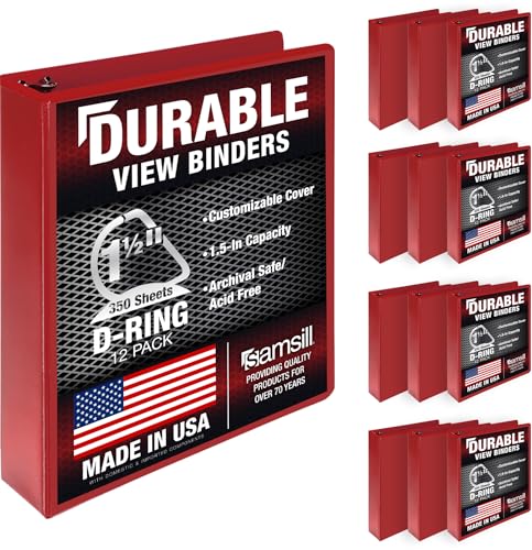 Image of Samsill Durable 1.5 inch 3 Ring Binder, D Ring Binder, 100% Recycled Chipboard, Red, 12 Pack