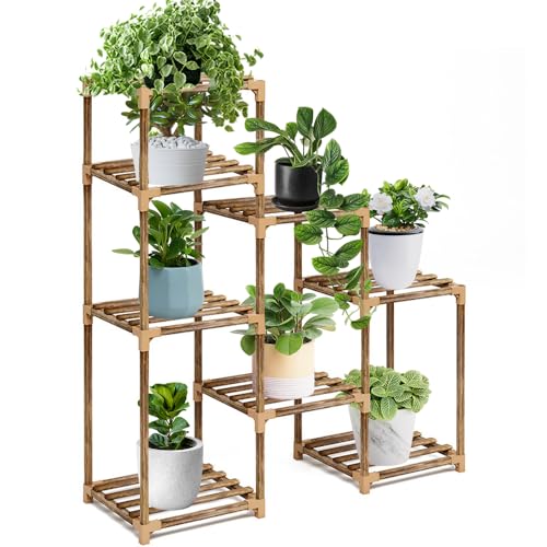 ICDLTJ Wood Plant Stand, XWJ 8 Tier Tall Corner Shelf, Large Outdoor Pot Holder, Flower Display for Living Room, Garden, Balcony