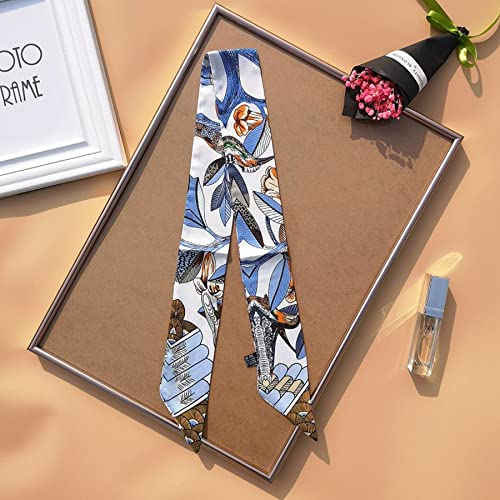 Long Floral Skinny Scarf For Women Silk Like Neckerchief Hangbag Handle Hair Head Wraps Belt (MQTA01-30)3