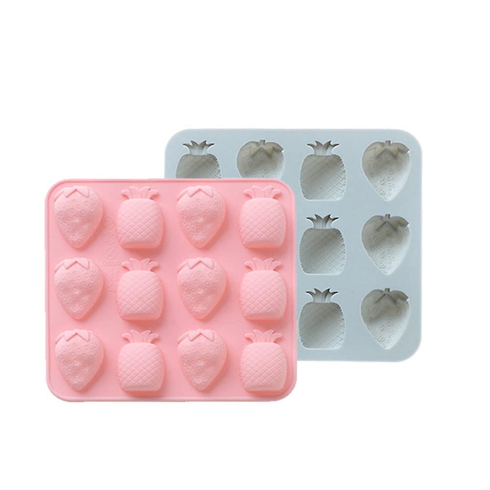 CANDeal 2 Pieces 3D Fruit Shaped Silicone Molds Strawberry Pineapple Used for DIY Cake Biscuit Soap Sugar Pudding Chocolate Candy Dessert Candle Decoration