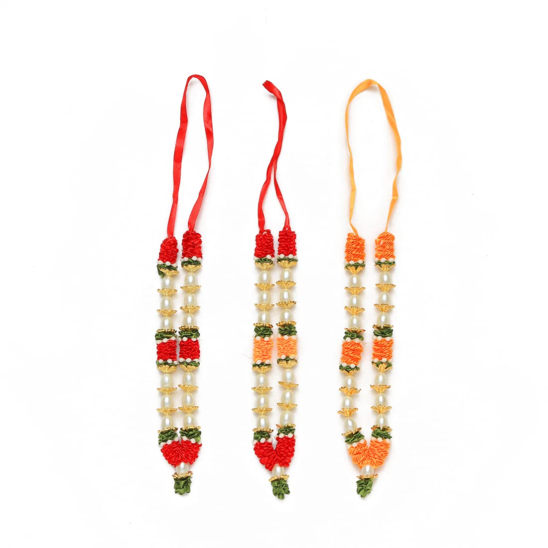 Set of 3 Mala Ribbon Garland Haar Mala for Idol-Mala for God, Pooja Sringar Articles ornament Indian Traditional Laxmi Ganesh Idol Jewel Mala Jewel Decorations Return Gift (size 7")