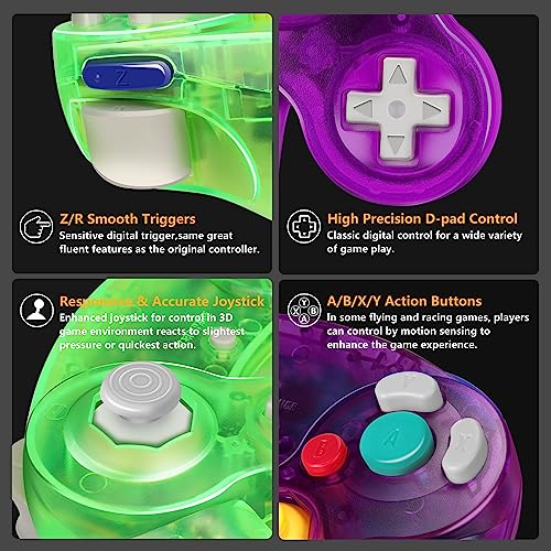 Image of FIOTOK Gamecube Controller, Classic Wired Controller for Wii Nintendo Gamecube (Clear Purple & Clear Green-2Pack)