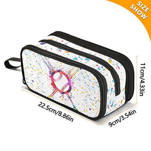 Image of Baseball Large Capacity Pencil Case Pencil Pouch Pen Box | 3 Compartment Large Storage Pencil Bag for Adults School Office Teen Girl Boy Men Women