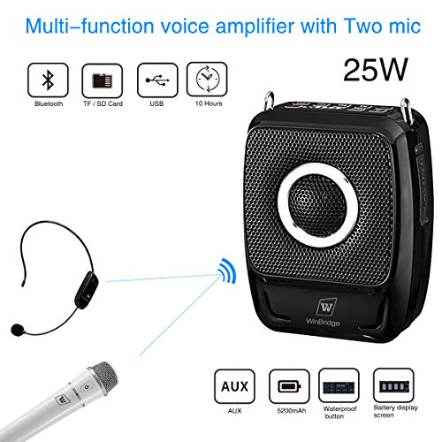 Wireless Portable PA System Microphone and Speaker Set- 25W Rechargeable Bluetooth Voice Amplifier Loudspeaker with Headset/Handheld Mic, Mini Karaoke Machine Amp for Classroom/Teachers ect - Thumbnail 4
