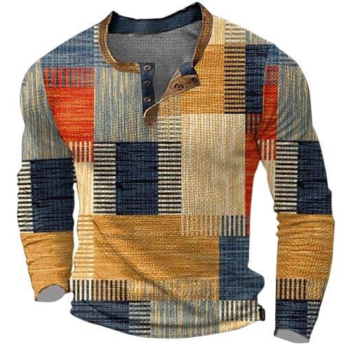 Smoneyful Men's Long Sleeve Color Block Pullover T-Shirt Casual Loose Fit Retro Tops