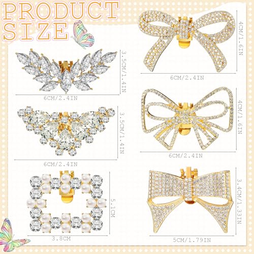Image of XunYee 12 Pcs Rhinestone Bow Shoe Clips Buckle Decorative Bow Clips for Shoes Elegant Removable Shoe Charms for Women, 6 Style