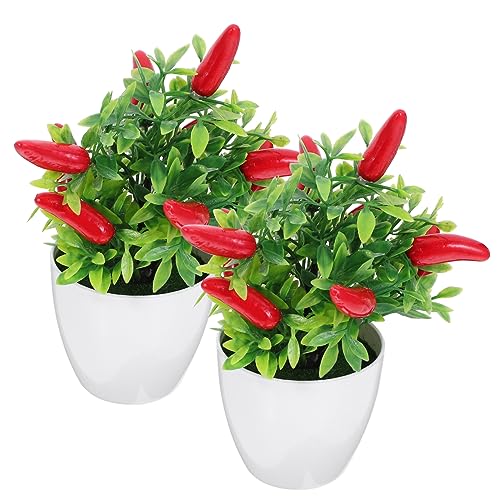 Alasum 2個 人工の鉢植え 人工唐辛子 ミニ盆栽 人工胡椒の花束 ミニ胡椒盆栽 人工の鉢植えの木 小さな鉢植えの植物 人造コショウ 人工樹木盆栽 人工植物盆栽 フェイクフルーツ盆栽 紫の盆栽