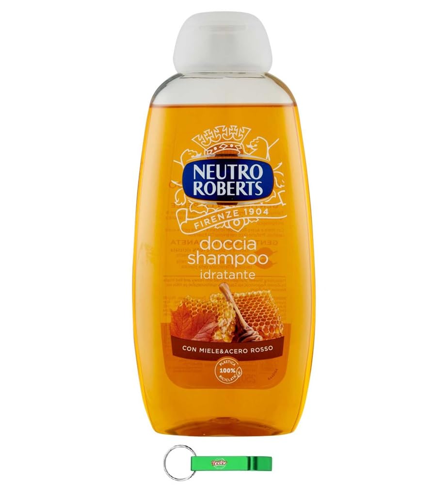 12 X Neutro Roberts Doccia Shampoo Idratante – Shampoo doccia con miele e acero rosso, eccellente per la pulizia di corpo e capelli, 250 ml + portachiavi Beni Culinari