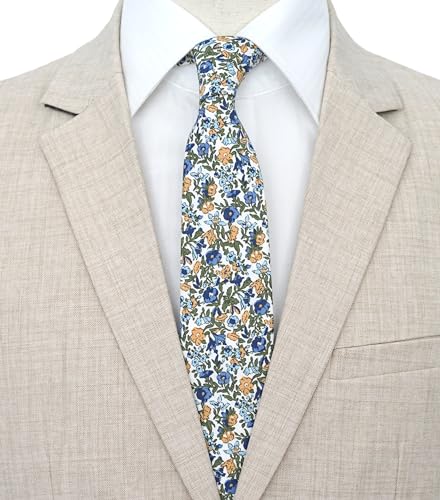 Image of BELLUNO Men's Cotton Floral Skinny Tie, 2.5 inch Width, with Gift Box