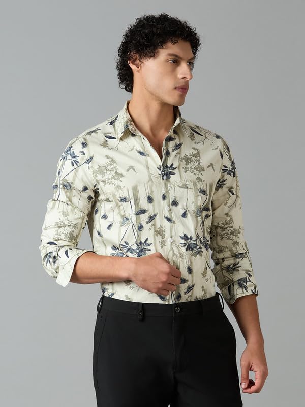 Image of Men's Printed Regular Fit Full Sleeves Cotton Formal Shirt