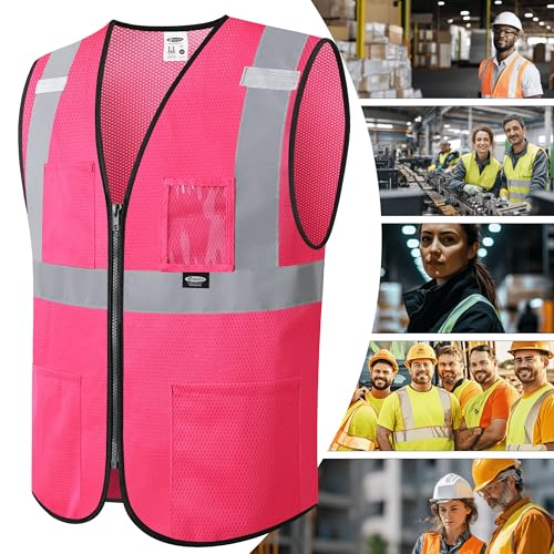 Image of JKSafety Safety Vest for men women Hi Vis Vest with Pockets and Zipper High Visibility Meet ANSI Standard(BX310