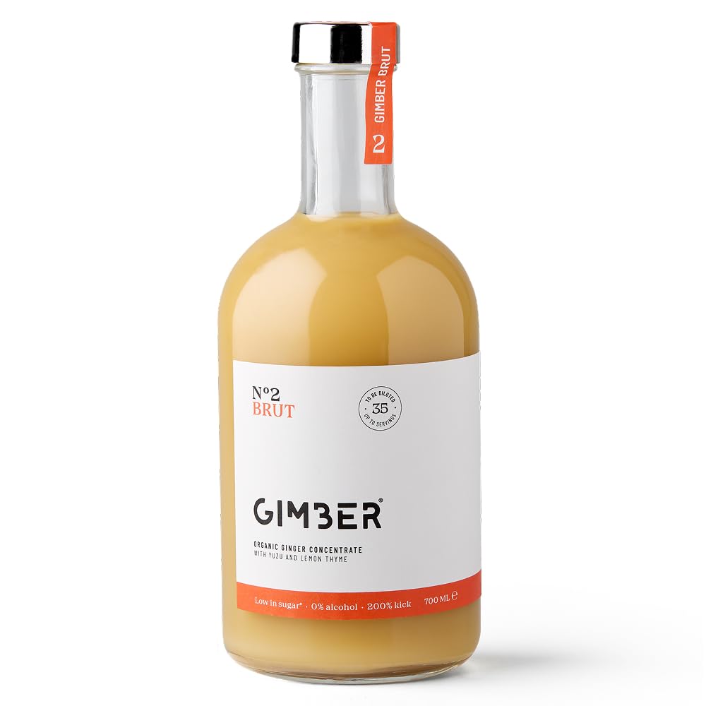 GIMBER Brut N°2 concentrato di zenzero biologico 700 ml | Bevanda analcolica biologica a base di zenzero, limone ed erbe | Estratto di zenzero premium | meno zucchero