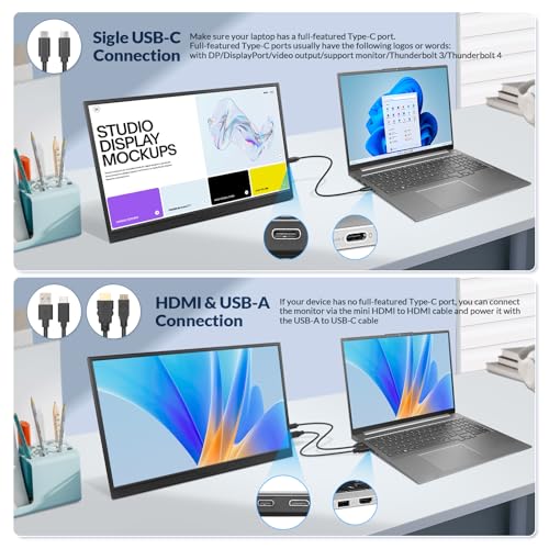 Image of LR Portable Monitor, 16 inch FHD 1200P, 16:10 Horizontal /Vertical Monitor, Laptop Screen Extender Built-in Speakers, Portable Monitor for Laptop MacBook Surface PC PS4 /5, VESA Mountable, Plug & Play