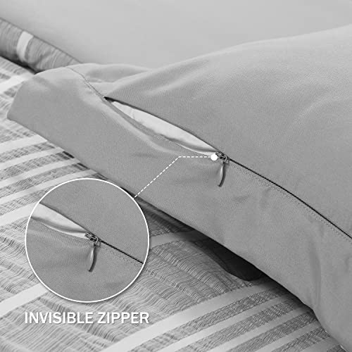 Downluxe King Size Comforter Set (104"X92")- 3-Piece - Grey & White- Seersucker Comforter - 2  Pillow Shams 20"X36", Microfiber King Comforter #TOP3