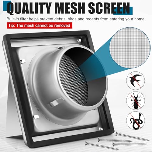 Image of Gisafai 4 inch Dryer Vent Cover Outside with Stainless Steel Guard Wall Dryer Exhaust Cap and Removable Extended Pipe Vent Shroud Hood Cushioned Non Return Flap with Sealing Gasket Grille(Silver)