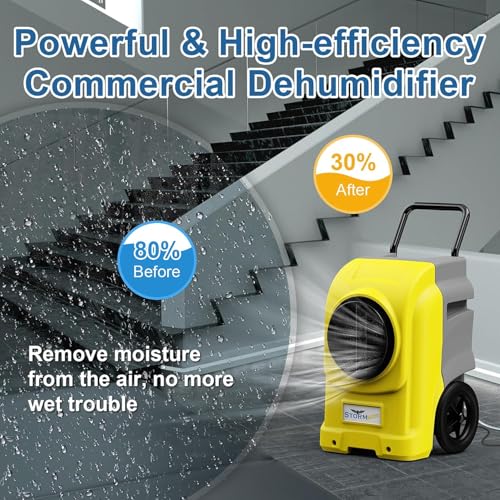 Image of ALORAIR 270 PPD LGR Commercial Dehumidifier with Pump & Drain Hose, Portable Industrial Dehumidifiers with Wheels for Water Damage Restore, Basement, Garage, 6 Years Warranty (Yellow)