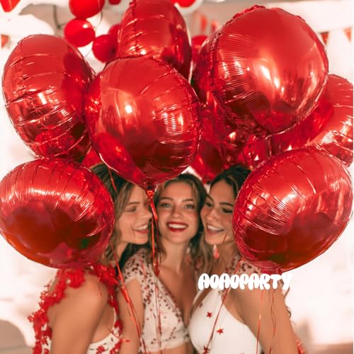Image of 25Pcs Red Round Shaped Helium Foil Mylar Balloons 18 Inch for Birthday Wedding Anniversary Engagement Party Decorations Supplies