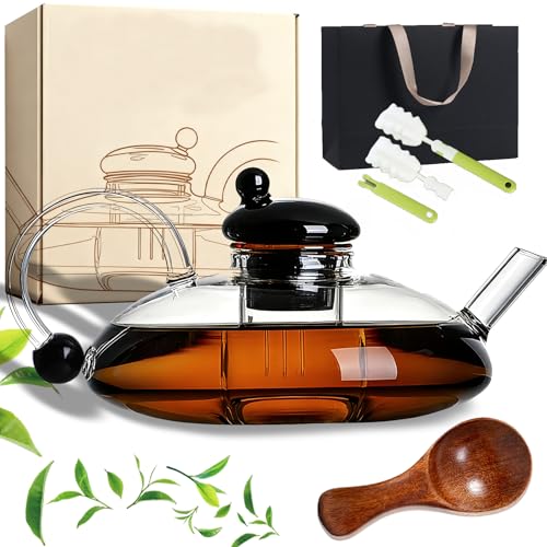 Electric Glass Teapot with Warmer - 20 Oz Glass Electric Tea Kettle with Infuser, 9-Temperature | 1000w Heating Ceramic Stove, TeaPot Set with Infuser for Loos Tea & Coffee (Translucent-without Base)