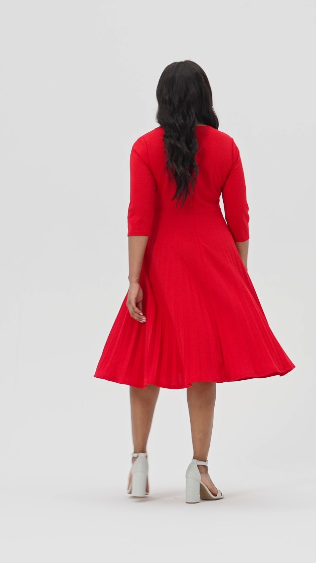CLOCOR Midi Dresses for Women Casual Fit and Flare A-Line Pleated Swing Dress 3/4 Sleeve V Neck Church Cocktail Dress Royal Blue 3XL at Amazon Women's Clothing store