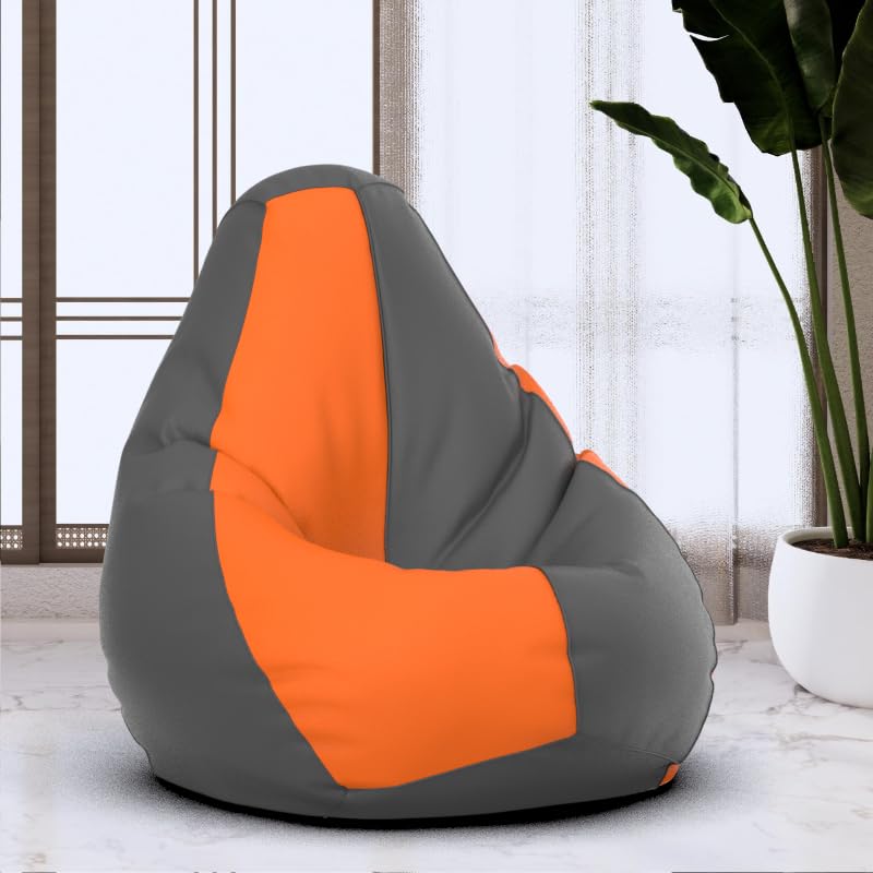 Bean Bag Chair Cover | Size: 2XL | Color: Dark-Grey Orange | Without Beans | Premium Leatherette Cover (CMF 3612)-image-32