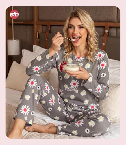 Image of ENJOYNIGHT Womens Pajama Set Cotton Pjs Long Sleeve Sleepwear with Pockets