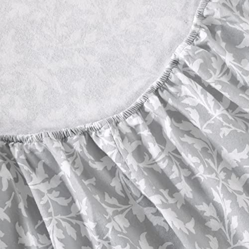 Image of Laura Ashley - Flannel Sheets Twin Size, Anti-Pilling & Wrinkle Resistant Cotton, Touchably Soft for All-Season Comfort - Bed Sheets with Matching Pillowcase & Fitted Sheet (Crestwood Pastel Grey)