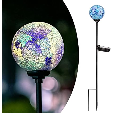 Afirst Solar Lights Outdoor Decorative Mosaic - Solar Gazing Ball Mosaic Garden Stakes Decorative Lights Waterproof for Pathway Yard Lawn Decoration Cover